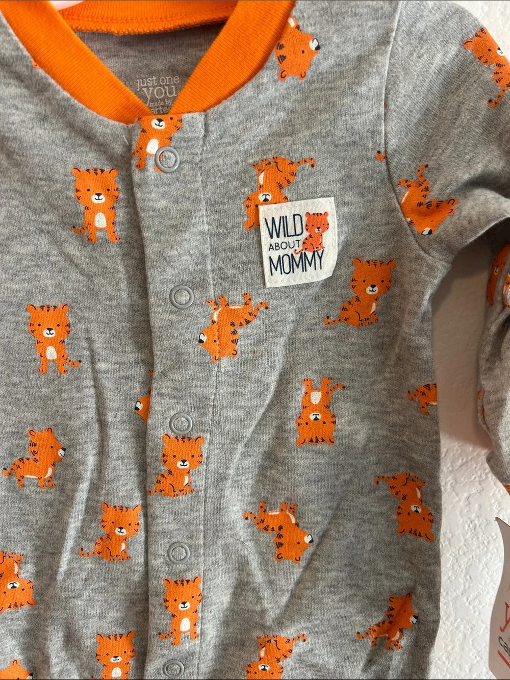 Carter’s NWT Wild About Mommy Gray & Orange Tiger Print Baby One-Piece